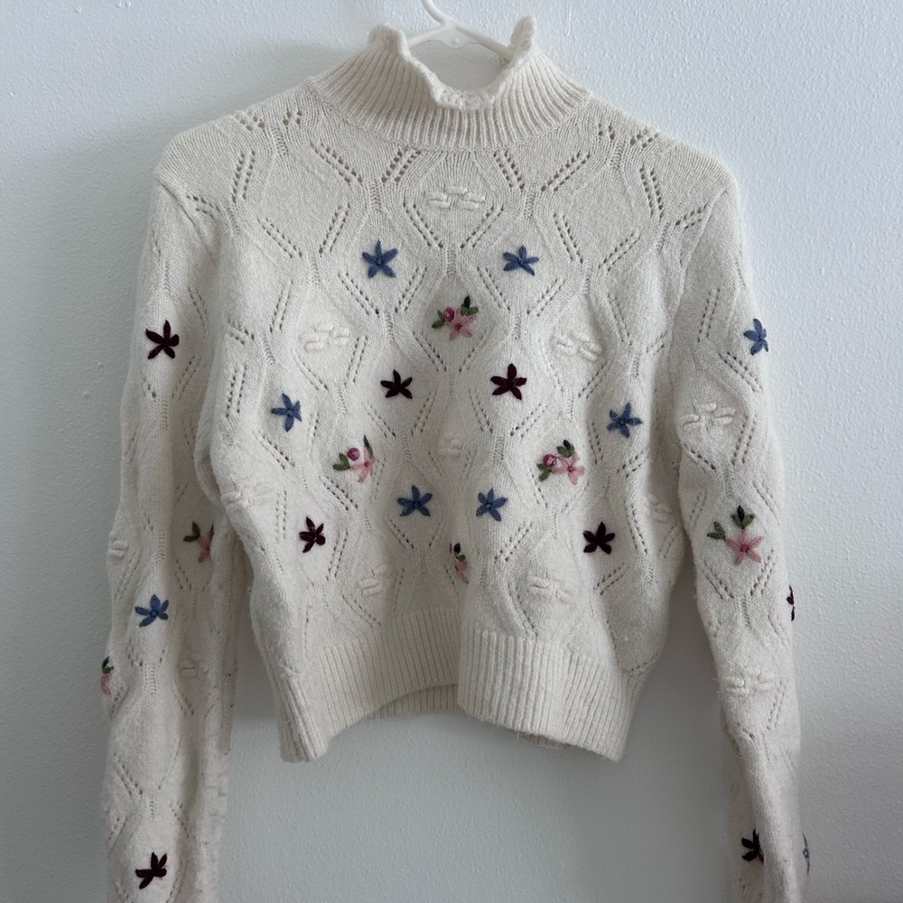 Zara Cream Sweater with Floral Accents